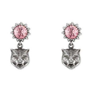Gucci Crystal Stud Earrings with Feline Head Pink